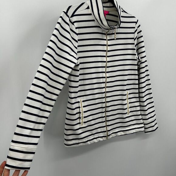 LILLY PULITZER White Navy Blue Striped Full Zip Nautical Jacket Size Medium - Picture 7 of 11